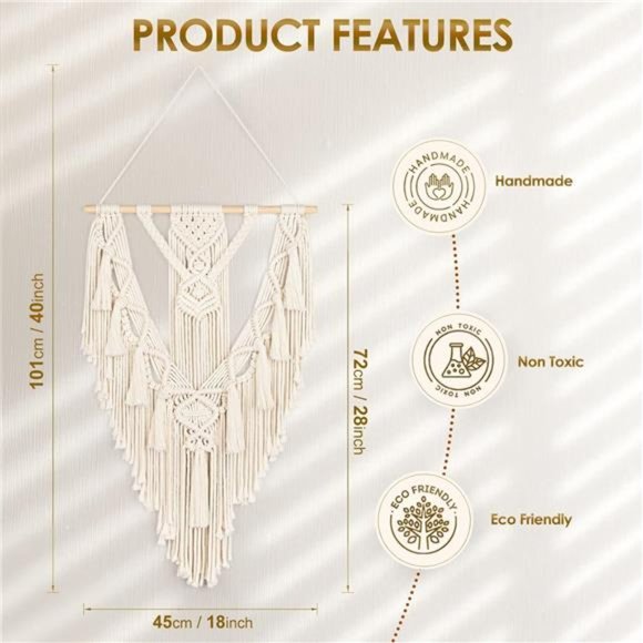 Macrame Boho Wall Hanging Decor, Geometric Woven Tapestry Chic Cotton Handmade - Picture 3 of 8